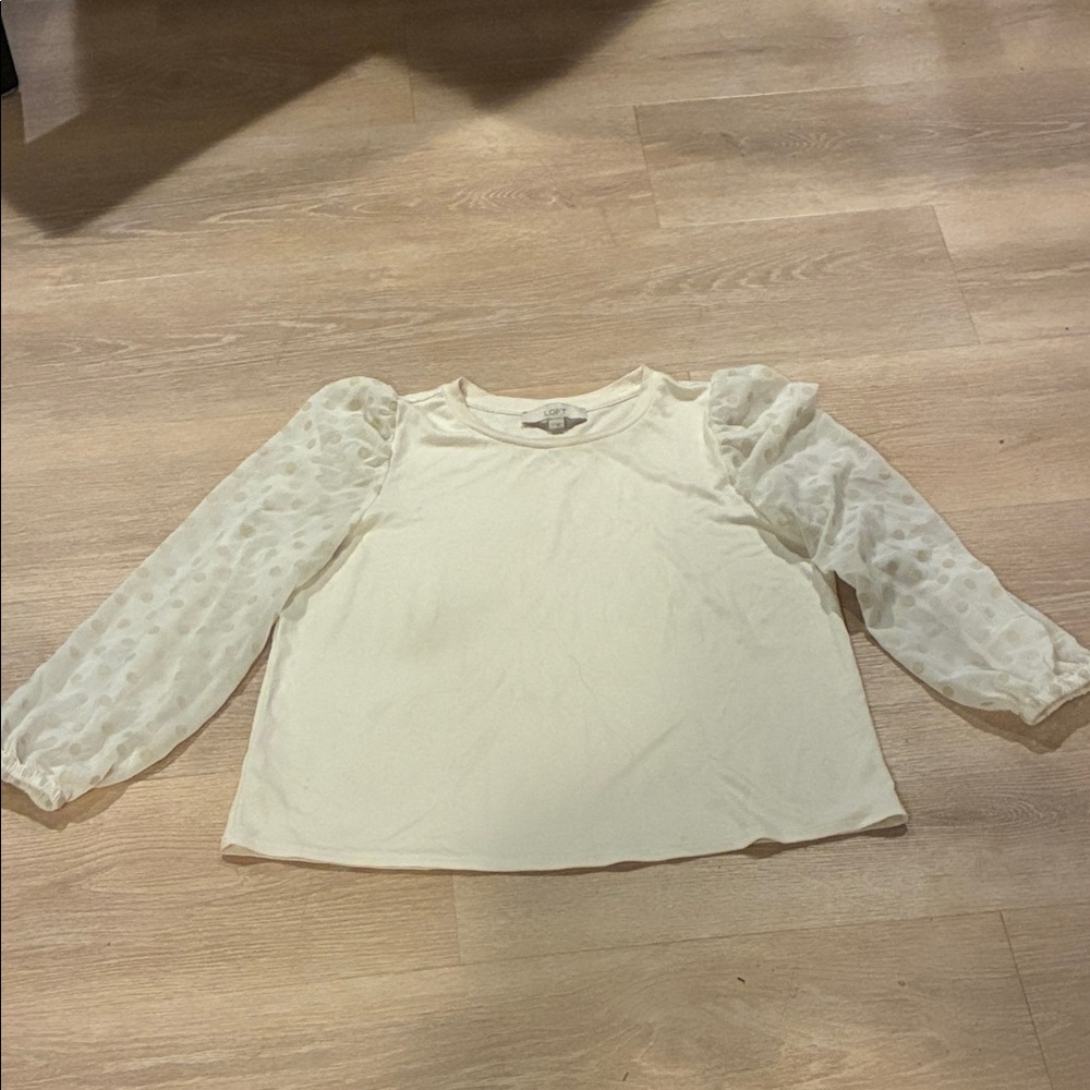 LOFT Cream Women’s burnout Long Sleeve Puffy Polka Dot Sleeves Size M NWOT